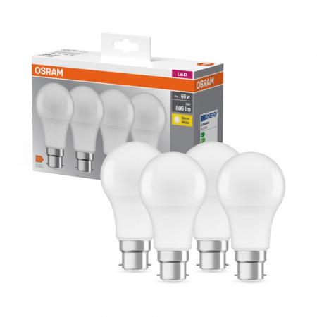 4er Pack OSRAM LED Lampe BASE B22d Bajonettsockel Glühbirne 8,5W wie 60W warmweißes Licht - mattiertes Glas